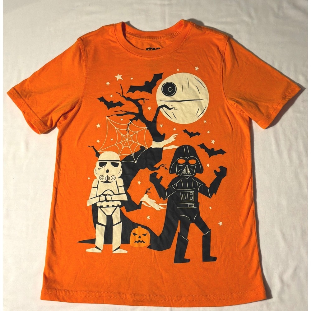 Star Wars Halloween Darth Vader Stormtrooper Orange Graphic Tee Kids Large 10-12